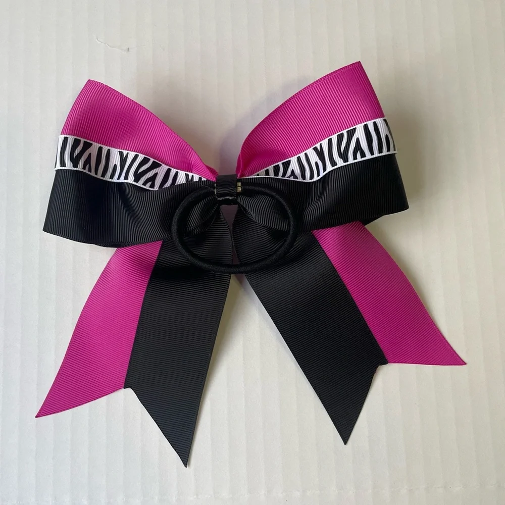 5 Piece 7 inch Zebra Animal Print Pony Tail Cheer Bows